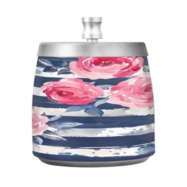 Imagem de STAYTOP Lindo cinzeiro de peônias com tampa, aço inoxidável à prova de vento, sem fumaça, cinzeiro grande para uso ao ar livre para decoração de escritório em casa