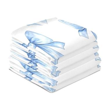 Imagem de Wassud Toalhas de cozinha Blue Bows Toalhas de prato de cozinha pacote com 6 panos de prato macios com laço para pendurar toalha de mão de secagem rápida super absorvente toalhas de chá de mesa