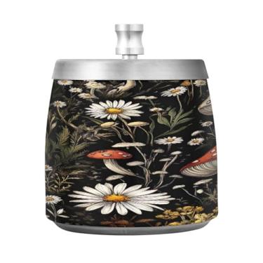 Imagem de STAYTOP Cinzeiro fofo de cogumelos com tampa, aço inoxidável à prova de vento, sem fumaça, cinzeiro grande para uso ao ar livre para decoração de escritório em casa