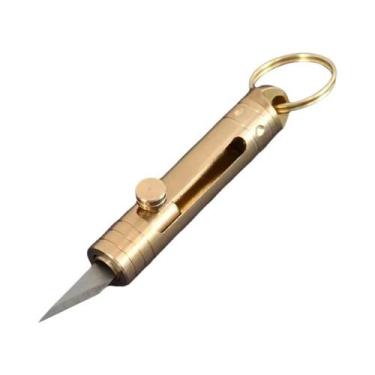 Imagem de Mini Faca Retrátil De Latão Com Chaveiro, Cortador De Papel Automático