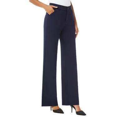 Imagem de Calças iChosy Cintura Alta Pantalona Azul Marinho 4 Regular