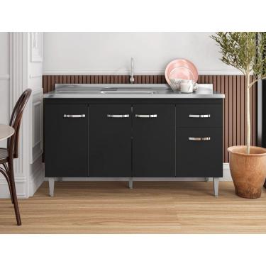 Imagem de Balcão Armário Para Cozinha Com Tampo 150 Cm Gabriela Preto Fosco