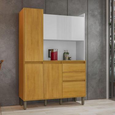 Imagem de Kit Armário De Cozinha 6 Portas 2 Gavetas Lucca Chf Móveis Cinamomo Com Branco Acetinado