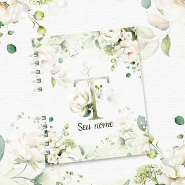 Imagem de Caderno A5 Floral Personalizado com Nome e Inicial, Caderno de Anotações sem Pauta, Caderneta Capa Dura, Caderno Espiral 96 Folhas para Estudos e Organização (T,SIMPLES)