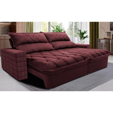 Imagem de Sofá Retrátil E Reclinável 2,95m Molas Ensacadas Cama Inbox Elegance Com Thermogel Velusoft Vinho