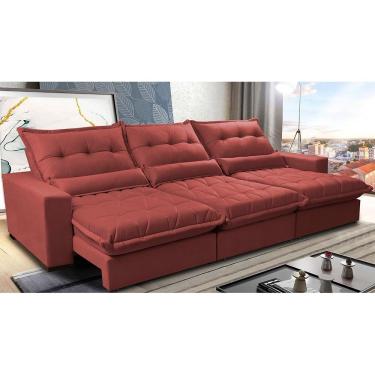 Imagem de Sofá Retrátil E Reclinável 3,82m Com Molas Ensacadas Cama Inbox Soft Tecido Suede Velusoft Vermelho