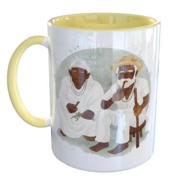 Imagem de Caneca Porcelana Preto Velho Umbanda - Pense Canecas, Amarelo