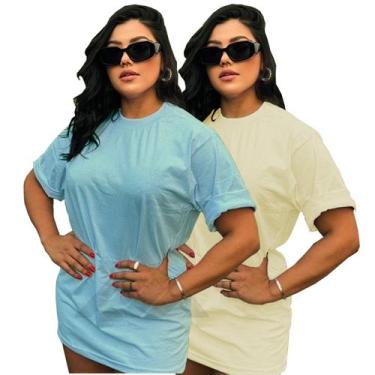 Imagem de Kit 2 Camisa Oversized Feminina Long Premium Camiseta Plus Pronta Entr
