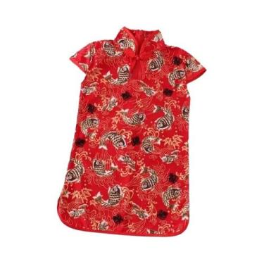 Imagem de Vestido Qipao Vermelho Para Meninas, Vestido De Verão Retro Clássico C