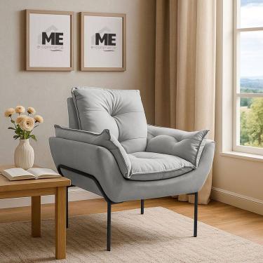Imagem de Poltrona Decorativa Opala Amamentação Para Sala Base De Ferro preto Suede MEecommerce