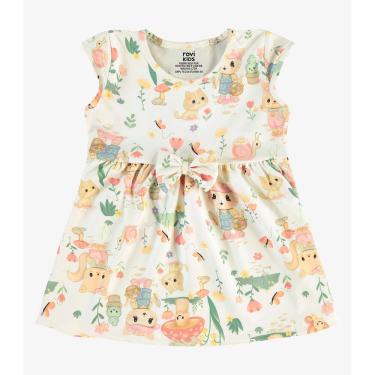Imagem de Vestido Infantil Estampado Malha Rovi Kids Bege