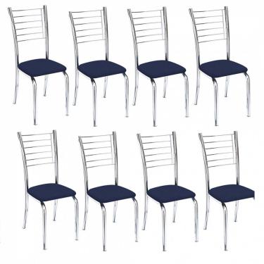 Imagem de Kit 8 Cadeiras Vanessa Cromada Para Cozinha Corino Azul