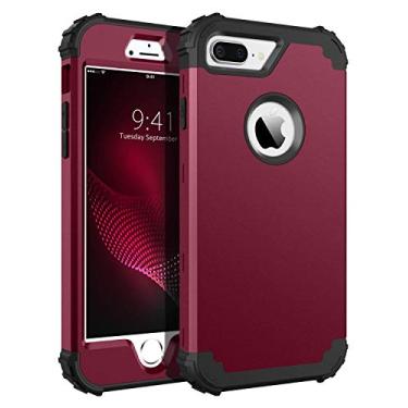Imagem de BENTOBEN Capa para iPhone 8 Plus/iPhone 7 Plus, 3 camadas híbridas de policarbonato rígido, borracha macia, resistente, à prova de choque, antiderrapante, capa protetora de corpo inteiro, vinho tinto