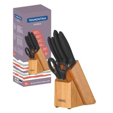 Imagem de Jogo de Facas com Cepo 6 Peças Inox Plenus Tramontina Preto