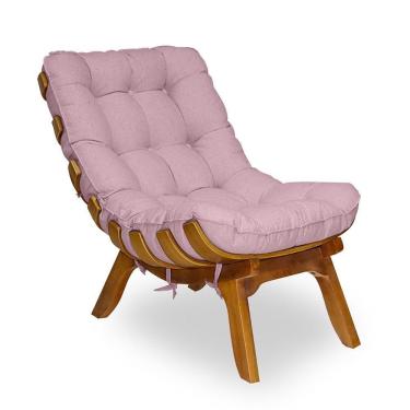 Imagem de Poltrona Decorativa Costela Base Madeira Linho Rosa