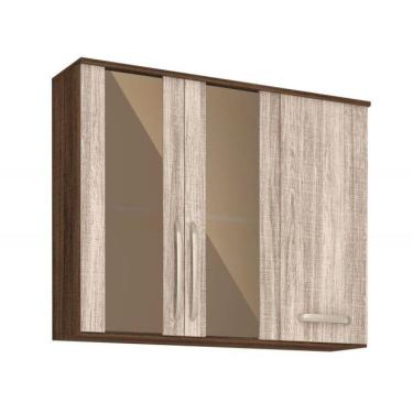 Imagem de Armario Aereo 120 Cm 3 Portas Amêndoa E Rustico