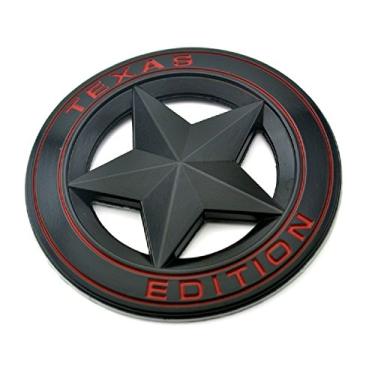 Imagem de Muzzys Texas Edition Estrela Preta e Vermelha Redonda 3 polegadas Emblema de Escudo Universal Stick On Encaixe Toyota Tundra, Tacoma, Ford F150, Chevy Silverado, Nissan Titan, Capuz, Porta, Porta, Porta traseira, Grelha, Fender, etc.