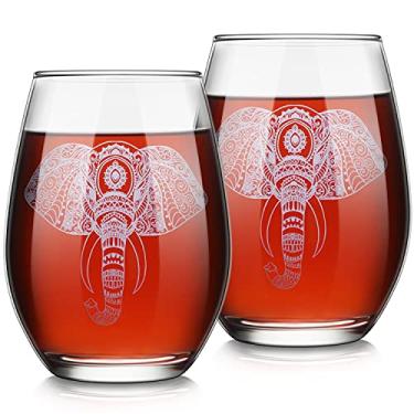 Imagem de 2 peças de elefante copo de vinho sem haste gravado à mão copo de elefante transparente copo de vinho sem haste, presentes para mulheres e homens