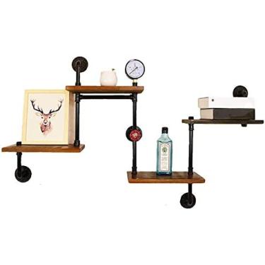 Imagem de Prateleira Flutuante Rústica, Prateleira De Armazenamento De Madeira De 4 Camadas, Ornamento De Metal Resistente E Decente, Bar Decorado, Sala De Jantar, Sala De Estar, Café,marrom Rústico,120cmX7