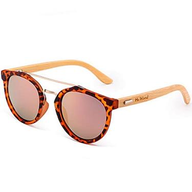 Imagem de Óculos de Sol Feminino HU WOOD Polarizado com Proteção UV400 Estilo Redondo Madeira (C4)