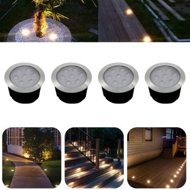 Imagem de 4 Luminárias Balizadores Spot Led SMD Em PVC De 7W Luz Branco Quente De Embutir Em Piso...