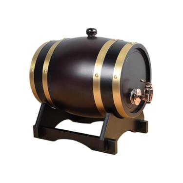 Imagem de IEUDNS Dispensador de barril de cerveja, barril de vinho de carvalho com suporte, recipiente de armazenamento de barril de vinho de madeira, barril de, 1.5L
