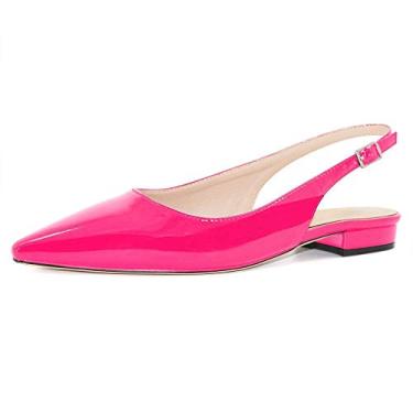 Imagem de Fericzot Sapatos femininos sensuais sandálias de bico fino salto baixo quadrado fivela Drees Flat Shoes Plus Size, Pêssego - patente, 10