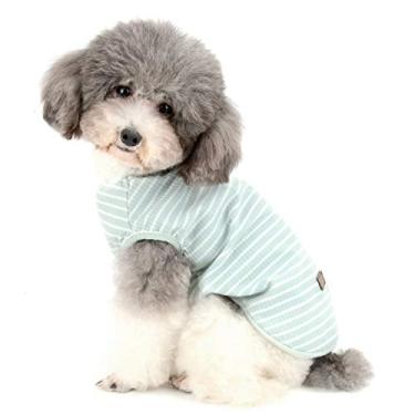 Imagem de Zunea Roupas para cães de estimação camisas camiseta de cachorro colete verão legal regata listrada camiseta roupas algodão macio respirável gatos vestuário para cães pequenos menina menino verde G