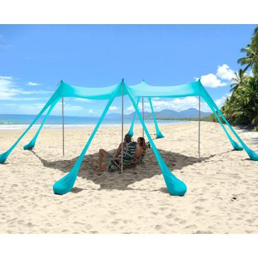 Imagem de Barraca para Praia 3 x 3 m Tenda com Sacos Areia, Abrigo Praia Portátil Guarda-sol Portátil para Família para 4 a 8 Pessoas, para Viagens Acampamento, Pesca, Diversão no Quintal ou Piqueniques