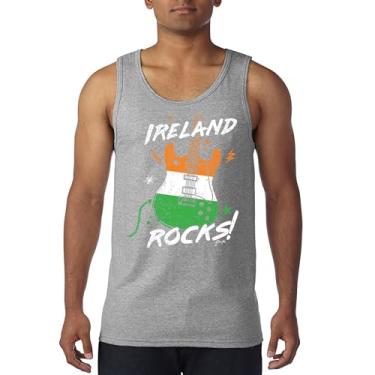 Imagem de Ireland Rocks Camiseta regata masculina com bandeira de guitarra Dia de São Patrício Shamrock Groove Vibe Pub Celtic Rock and Roll Clove, Cinza, Medium