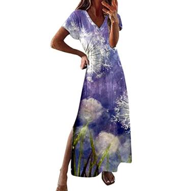 Imagem de Vestido de verão feminino manga curta plus size vestido midi Y2K vestido evasê boutique vestido casual de comunhão, Roxa, GG