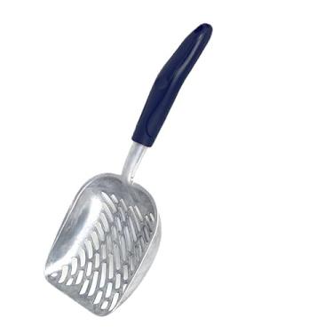 Imagem de GERRIT Colher de areia para gatos, peneira de liga de alumínio, colher de metal para gatos, pá profunda, cabo longo, peneiramento de cocô, levantador de cocô de gato, durável, resistente, para caixa