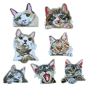 Imagem de KLORIZ 7 peças de gatos bordados a ferro em/costurar em remendos cortados desenhos animados mini aplique de gatinho acessórios de roupas