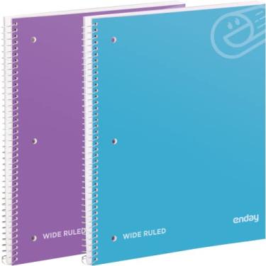 Imagem de Caderno espiral pautado largo, caderno de 1 assunto, cadernos encadernados em espiral de capa dura para escola e faculdade, caderno pautado com 70 folhas, azul e roxo (pacote com 2) - por Enday