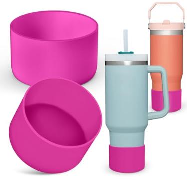 Imagem de AIERSA 2 peças de bota de silicone para Stanley Quencher H2.0 1,13 g, copo com alça e Stanley IceFlow 590 ml, capa protetora para garrafa de água inferior, acessórios Stanley Tumbler, rosa escuro