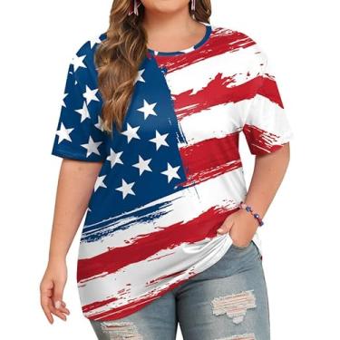 Imagem de For G and PL Camisetas femininas 4th of July Plus Size Bandeira Americana Patriótica EUA Star Stripe Tops, Bandeira dos EUA, GG