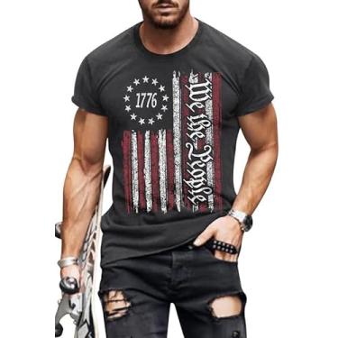 Imagem de Camiseta masculina envelhecida 1776 4th of July Shirt Tops bandeira americana patriótica manga curta Independence Day Shirt, Cinza - Bandeira We the People, 3G