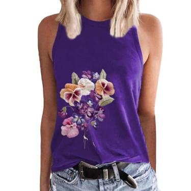 Imagem de PKDong Camiseta feminina de conscientização de Alzheimers, gola redonda, sem mangas, roxo, floral, camiseta regata Alzheimers Awareness 2024, Roxa, P