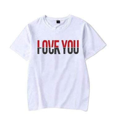 Imagem de Camiseta feminina com estampa I Love You Letter Print Camiseta feminina casual verão manga curta gola redonda, Branco, 5G