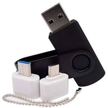 Imagem de Pen Drive USB de capacidade mini pen drives com 1 OTG (micro USB) e 1 adaptador tipo C (USB-C) para celular (preto 1 GB)