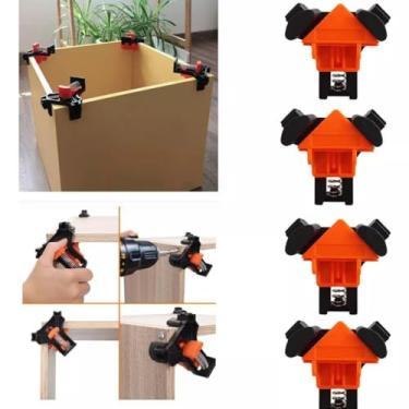 Imagem de Kit 4 Peças Grampos de Canto Aperto Prendedor Angular 90 Graus Posicionamento Marcenaria Braçadeira