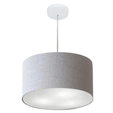 Imagem de Lustre Pendente Cilíndrico Cúpula Tecido 40x21 cm, Vivare Iluminação, Pendente4019 CZ, Cinza, Médio