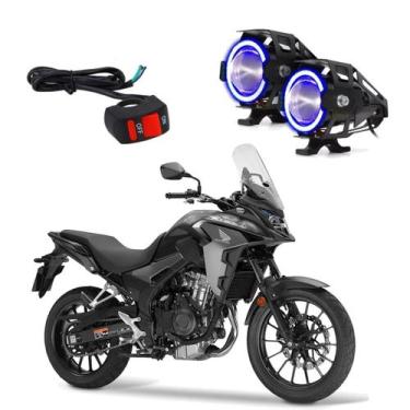 Imagem de Kit Led Farol Milha Moto CB500X 2017 2018 2019 Angel Eye Azul U7 - Led