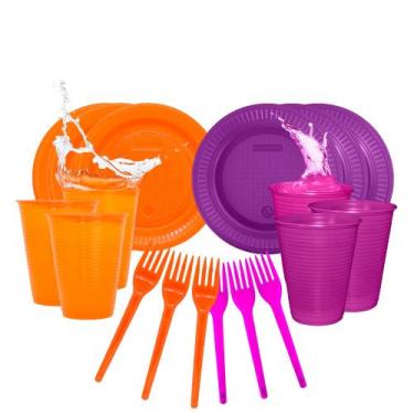 Imagem de Kit Descartáveis Halloween festas Laranja e Roxo 220 peças - Bello fes