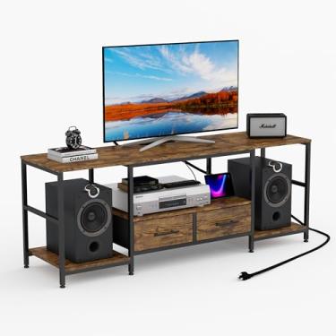 Imagem de Backever Suporte de TV de 160 cm para TVs, TV de até 170 polegadas, centro de entretenimento moderno, mesa de TV com duas gavetas, mesa de console de TV com moldura de metal, suportes de TV para sala