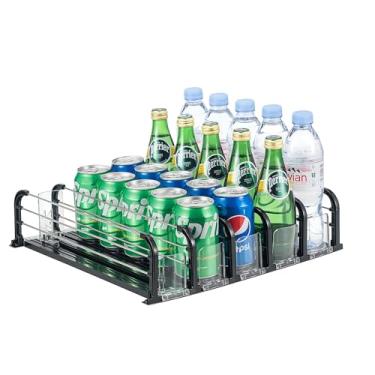 Imagem de Yedyoi Organizador de bebidas para geladeira, organizador de latas de refrigerante para geladeira, dispensador de bebidas deslizante autoempurrável para geladeira - comporta até 25 latas pretas (5