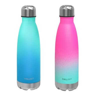 Imagem de CHILLOUT LIFE Pacote com 2 garrafas de água de aço inoxidável para crianças escolar: 500 ml em forma de garrafa de cola com isolamento de parede dupla para bebidas frias e quentes, 2 conjuntos (Frozen