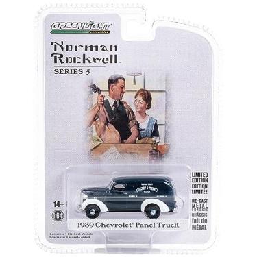 Imagem de 1939 Chevy Panel Truck Dark Blue with White Fenders Grocery & Market Delivery Norman Rockwell Series 5 1/64 Diecast Model Car by Greenlight 54080A