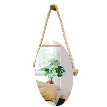 Imagem de Espelho Decorativo Adnet Vintage Alça Sisal Natural Oval 60x40 cm - E2