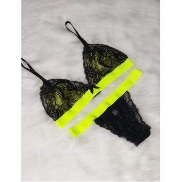 Imagem de Conjunto Calcinha e Sutiã em Renda sem bojo com Elástico Neon - Mix Li